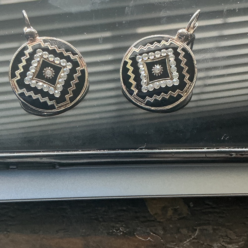 Chic Black and Silver Patterned Earrings